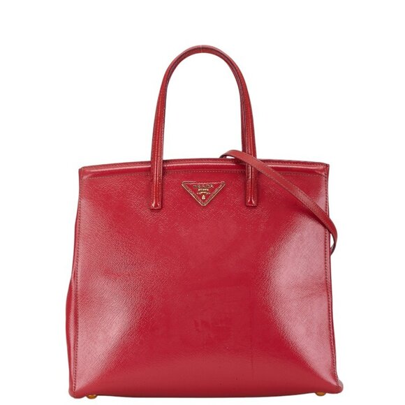 PRADA Red Leather Saffiano Shoulder Bag